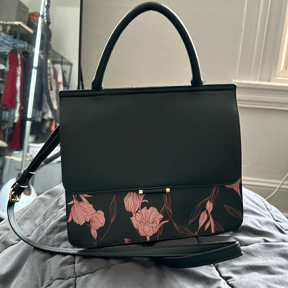Navy and pink floral purse